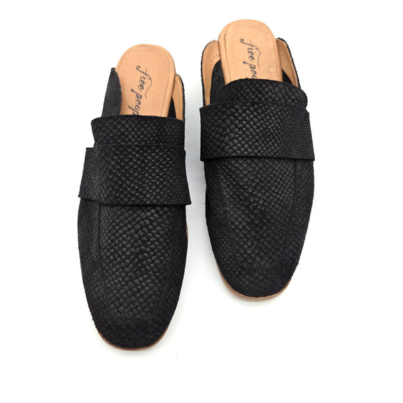 Free People At Ease Embossed Reptile Leather Loafers Size 9 39.5 New Mules - Picture 3 of 7